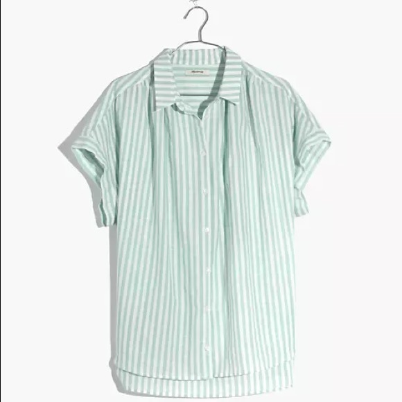 Madewell Courrier Shirt in Mint Stripe - Picture 1 of 2